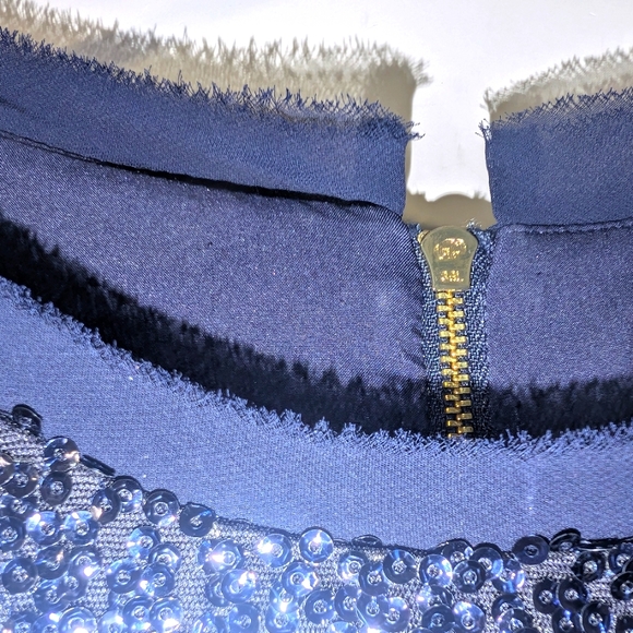 Eliza‎ J Blue Sequined Cocktail Dress with Gold Back Zipper Detail Size 4 - Picture 3 of 8